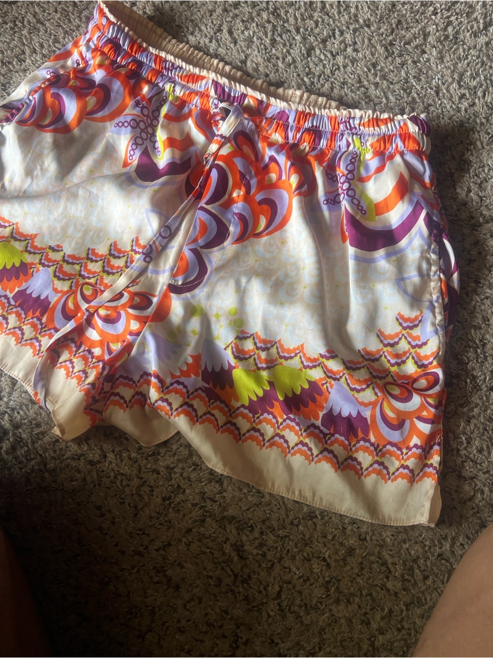 Zara White Athletic Shorts with Orange, Purple & Neon Yellow Print